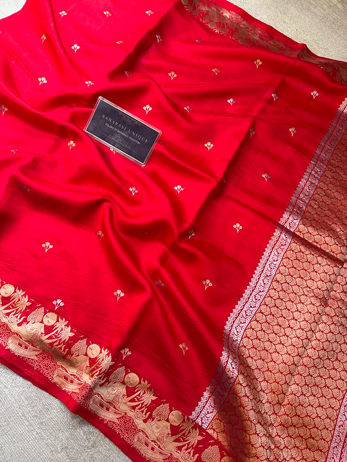PURE KATAN SILK SONA RUPA KADHUA SAREE - RED