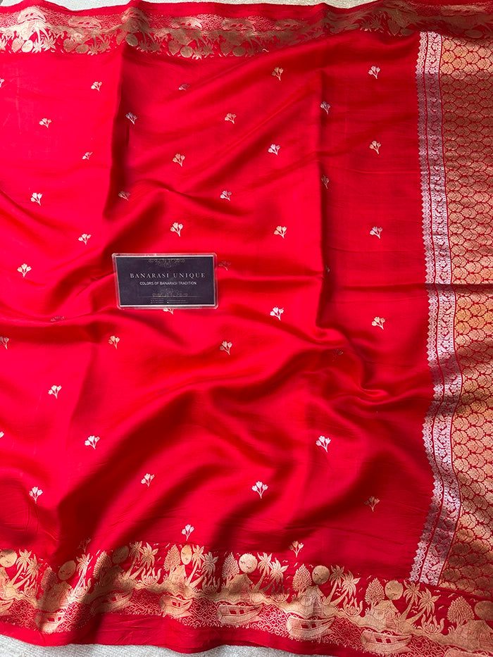 PURE KATAN SILK SONA RUPA KADHUA SAREE - RED