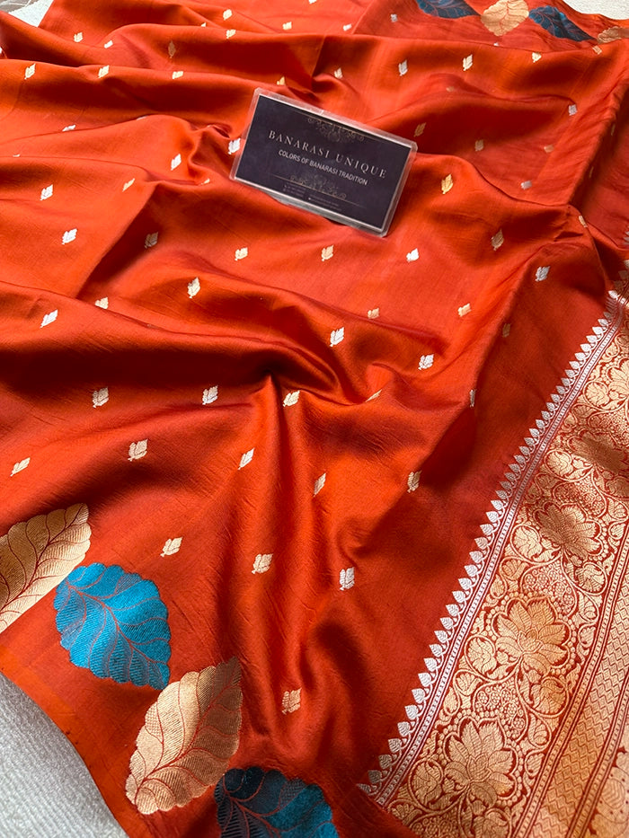 PURE KATAN SILK MEENA BORDER SAREE - RUST ORANGE