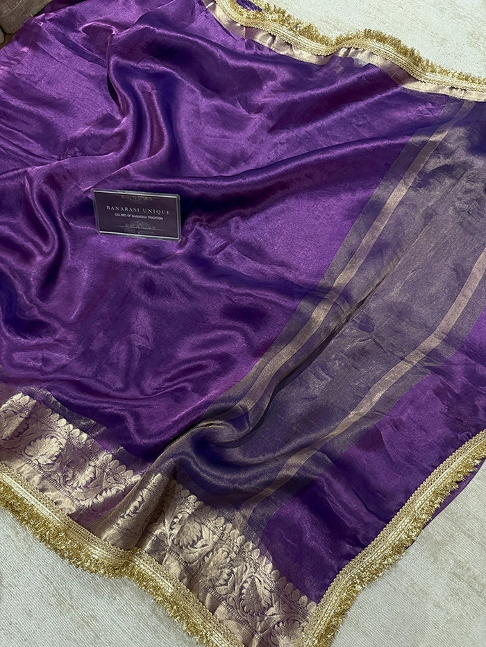 BIG FLORAL BORDER PURE TISSUE SAREE - PURPLE