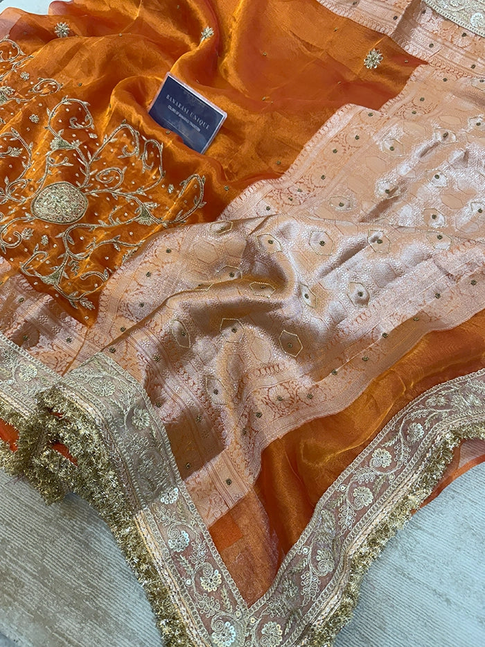 CHAAND BUTTA SKIRT BORDER - ORANGE