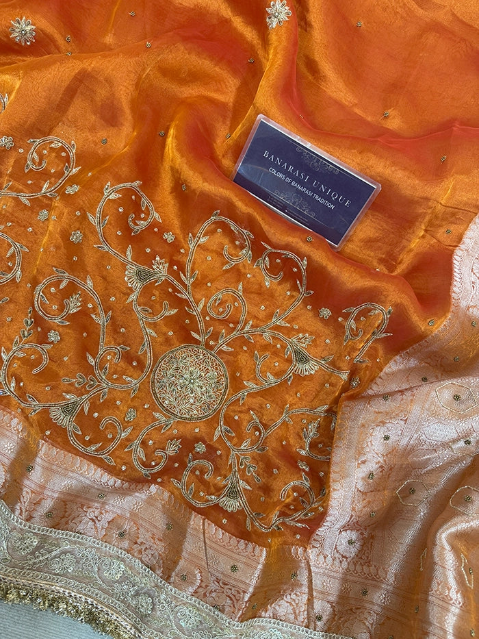 CHAAND BUTTA SKIRT BORDER - ORANGE