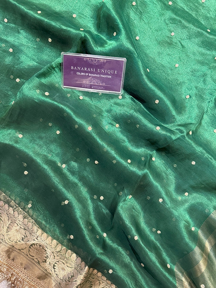 PLAIN KATDANA BUTI SAREE - EMERALD GREEN