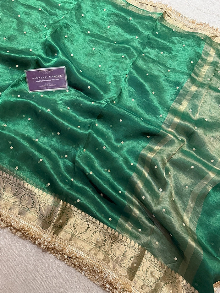 PLAIN KATDANA BUTI SAREE - EMERALD GREEN