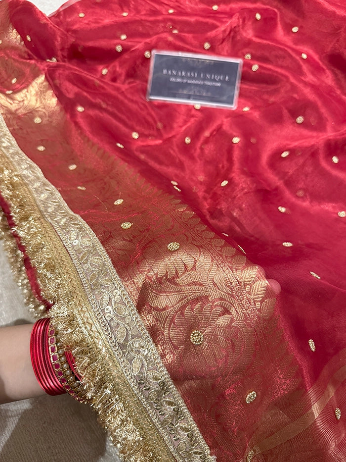 PLAIN KATDANA BUTI SAREE - RED