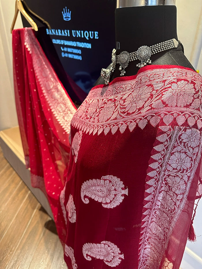 KHADDI CHIFFON HAZARA BUTI SAREE - MAROON