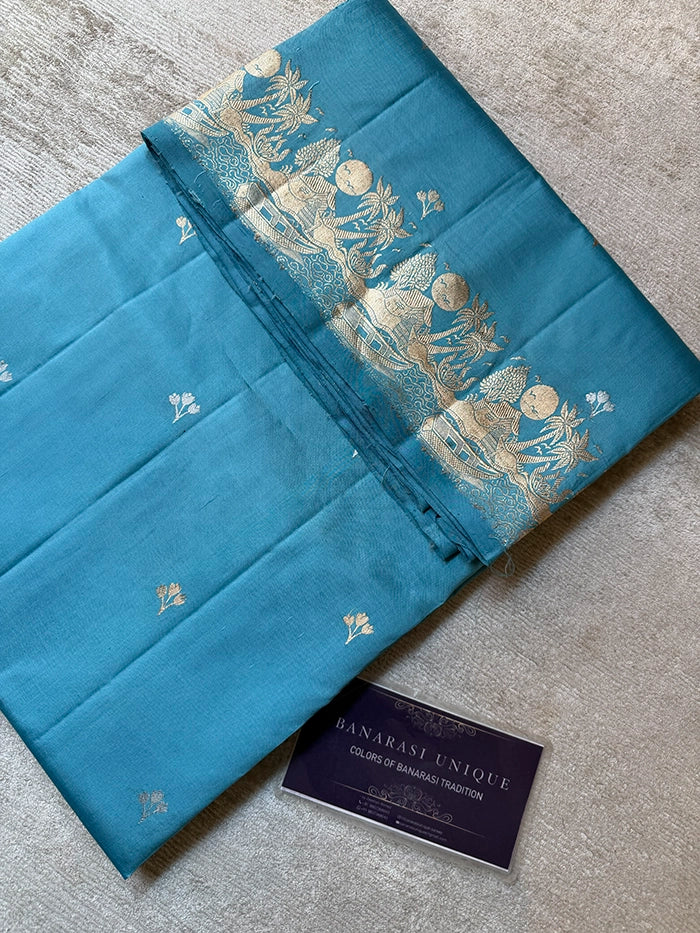 PURE KATAN SILK SONA RUPA KADHUA SAREE - POWDER BLUE