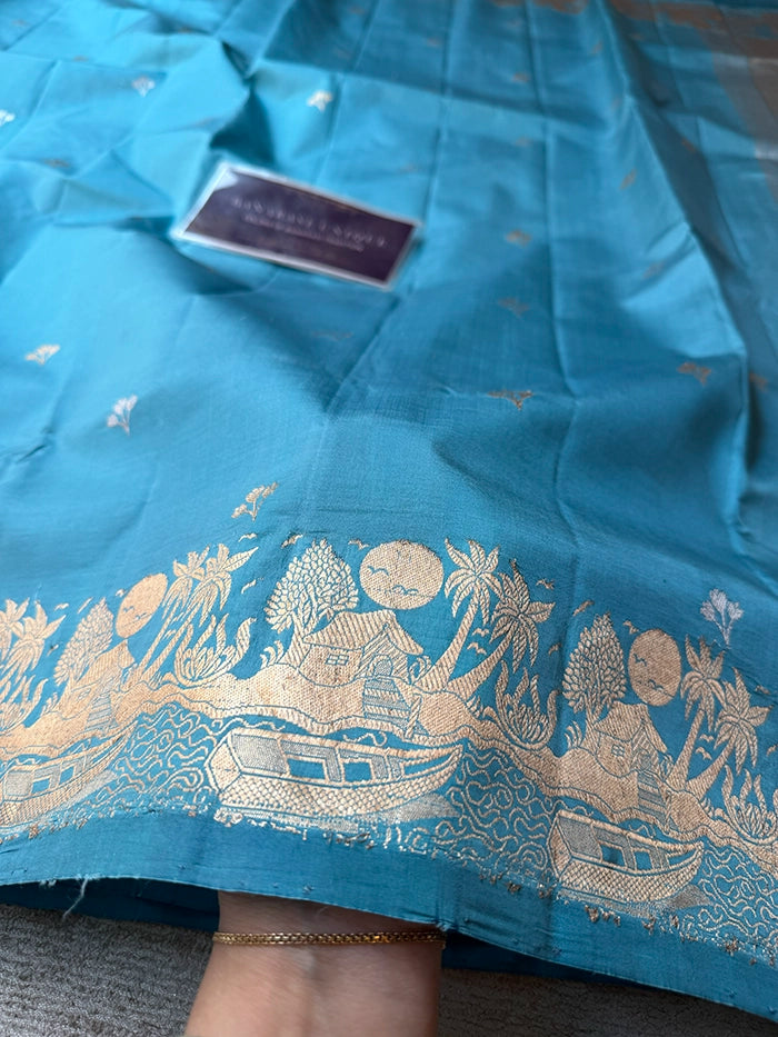 PURE KATAN SILK SONA RUPA KADHUA SAREE - POWDER BLUE