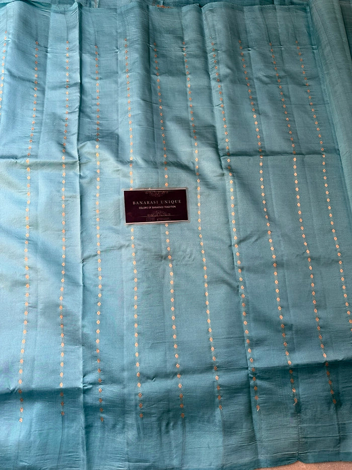 PURE KATAN SILK SONA RUPA KADHUA SAREE - POWDER BLUE