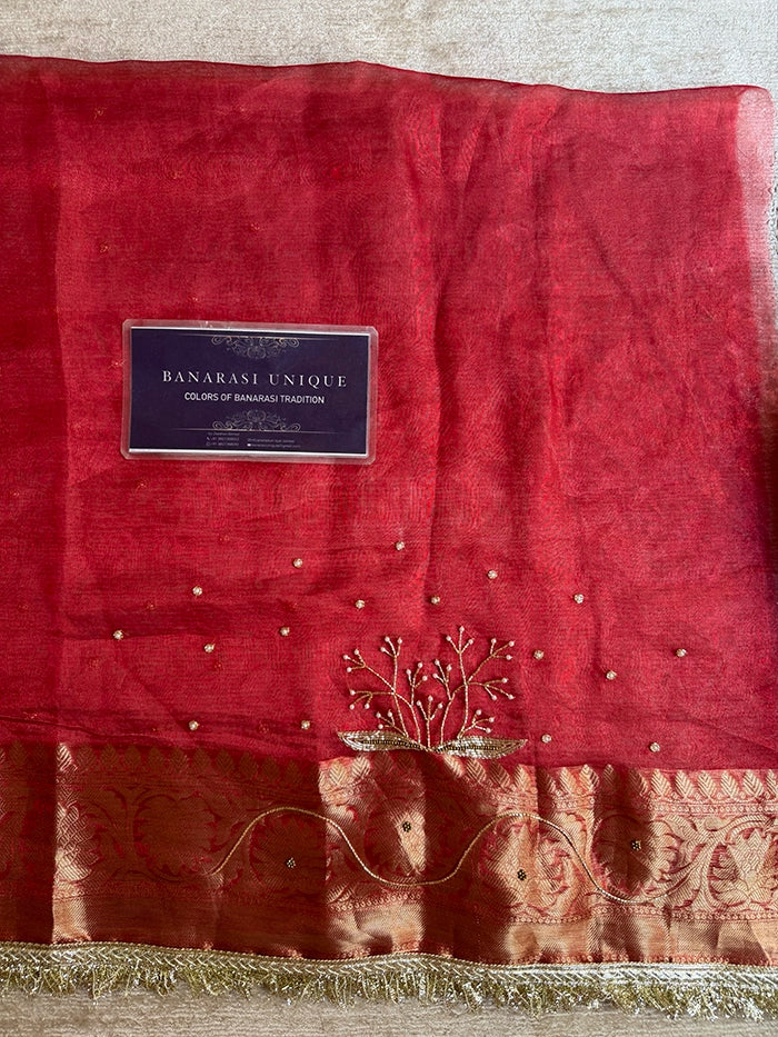 PETAL FLOWER and VINES HEAVY EMBROIDERED - RED