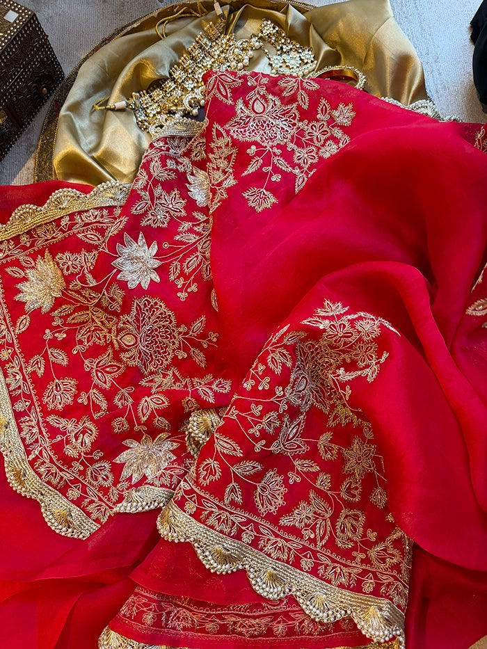 PURE ORGANZA DESIGNER BRIDAL SAREE - IVORY-GOLD