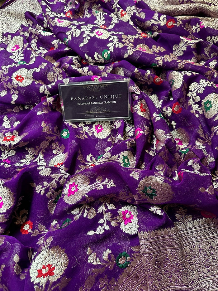 KHADDI GEORGETTE MEENAKARI WATER ZARI SAREE - PURPLE