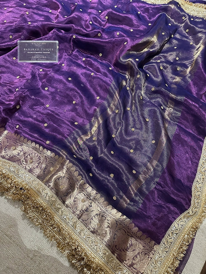 PLAIN KATDANA BUTI SAREE - DEEP PURPLE