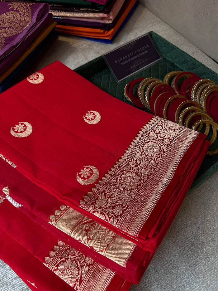 PURE KATAN SILK CHAND TARA SAREE - RED