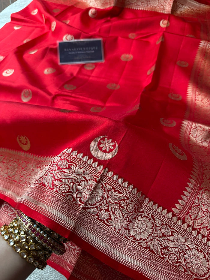 PURE KATAN SILK CHAND TARA SAREE - RED