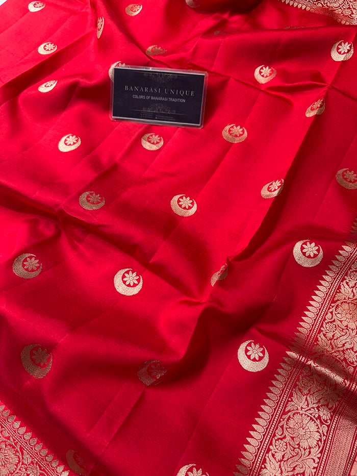 PURE KATAN SILK CHAND TARA SAREE - RED