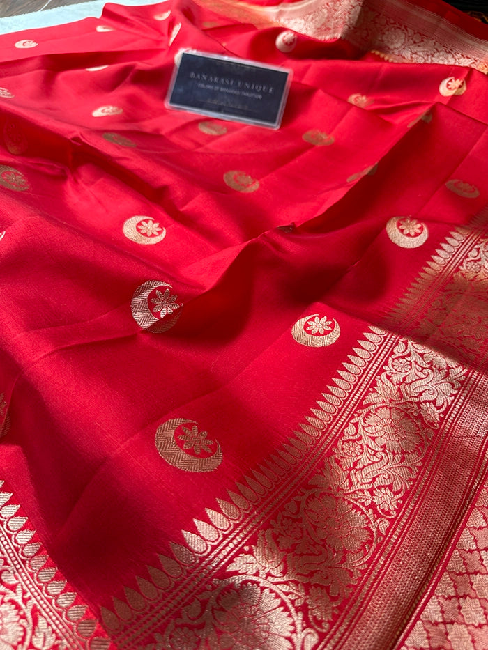 PURE KATAN SILK CHAND TARA SAREE - RED