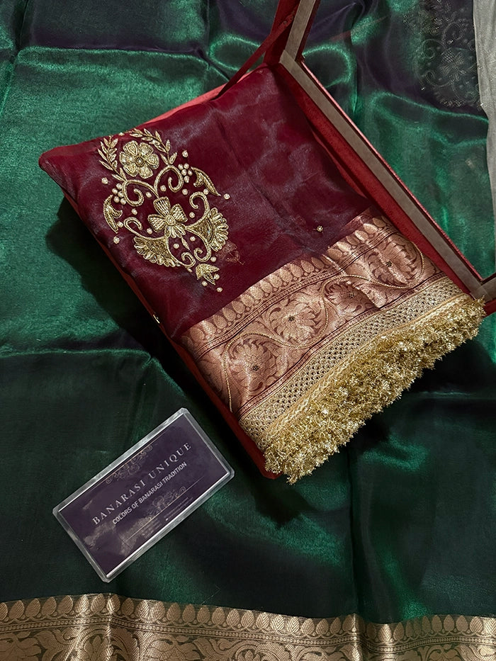 PURE TISSUE SILK VINE BUTA SAREE - DEEP WINE