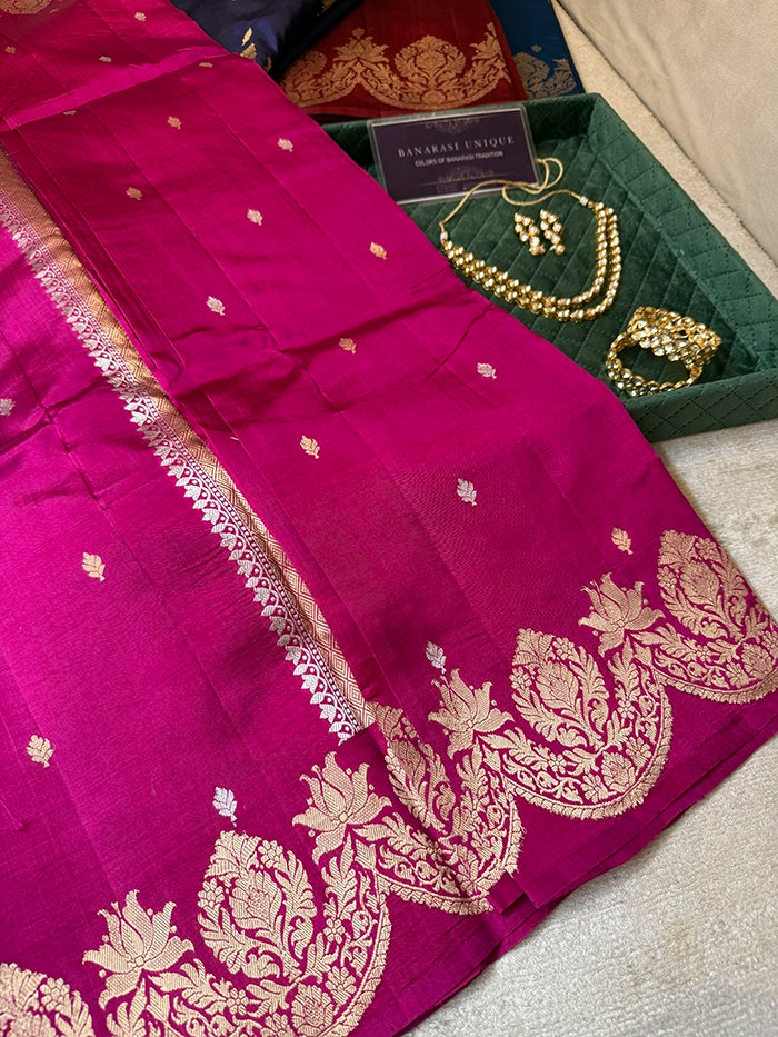 PURE KATAN SILK SCALLOP BORDER BUTI SAREE - AS SHOWN