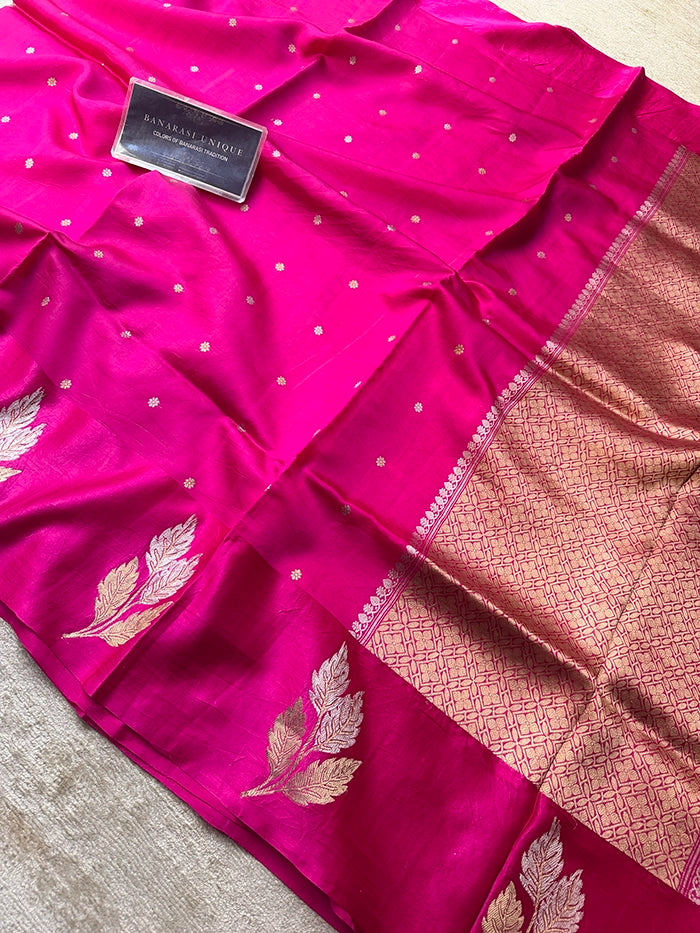 PURE KATAN SILK SATIN BORDER SAREE - RANI PINK