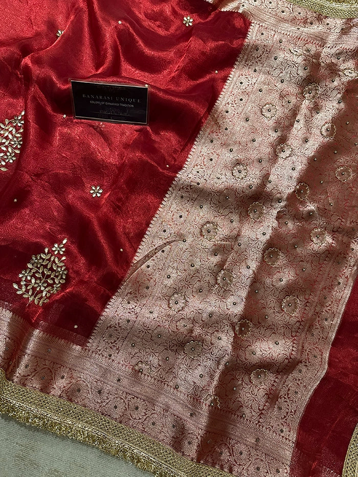 LEAF EFFECT PURE TISSUE - DEEP RED