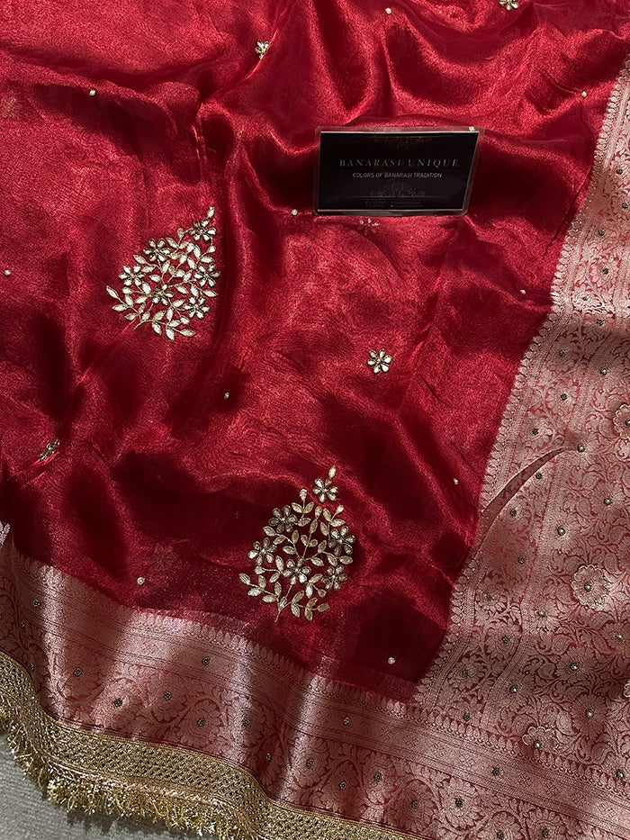 LEAF EFFECT PURE TISSUE - DEEP RED