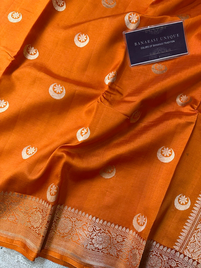 PURE KATAN SILK CHAND TARA SAREE - RUST ORANGE