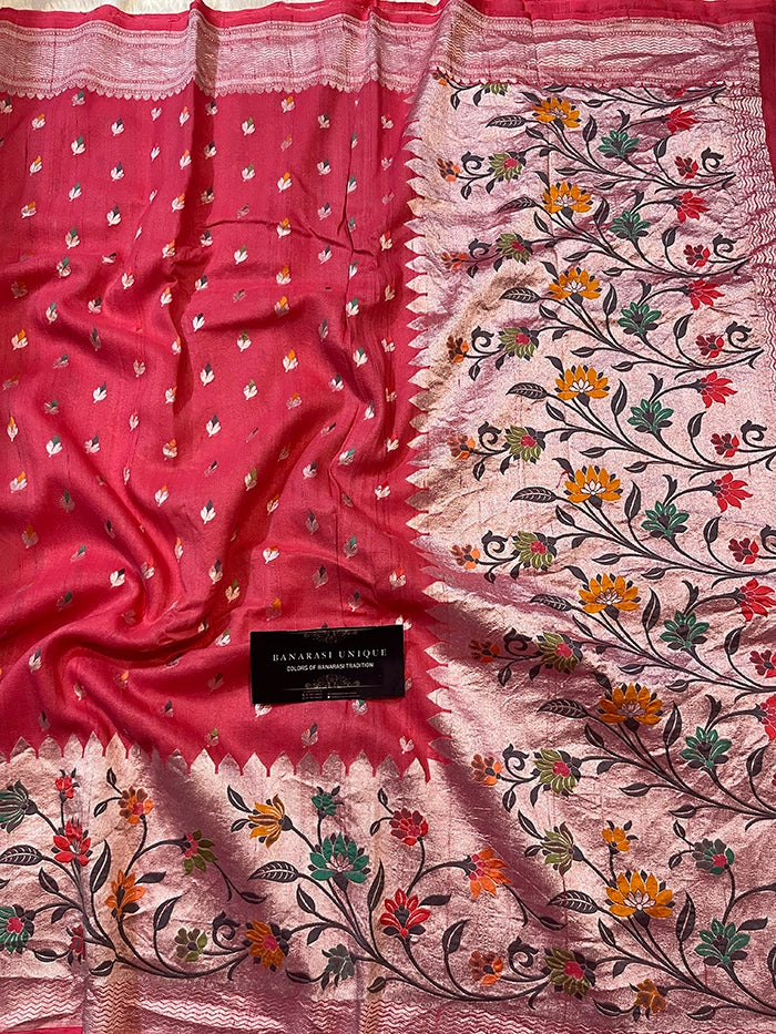 TUSSAR GEORGETTE PATHANI BORDER SAREE - BERRY PINK