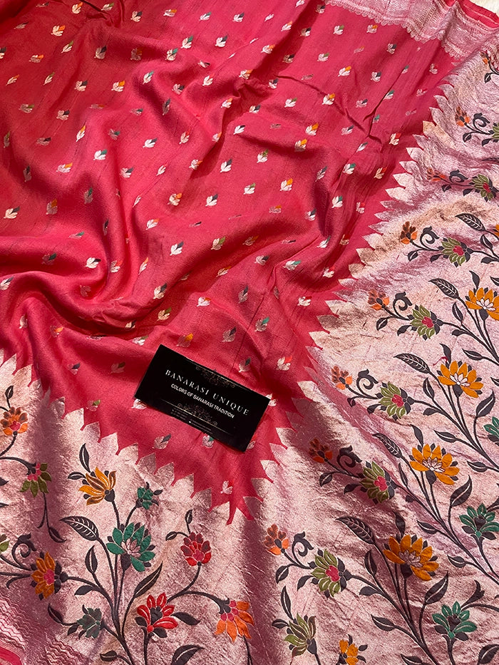 TUSSAR GEORGETTE PATHANI BORDER SAREE - BERRY PINK