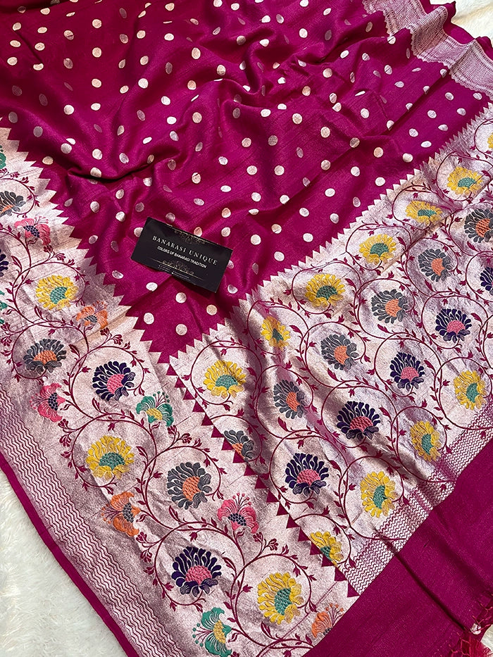 TUSSAR GEORGETTE PATHANI BORDER SAREE - MAGENTA