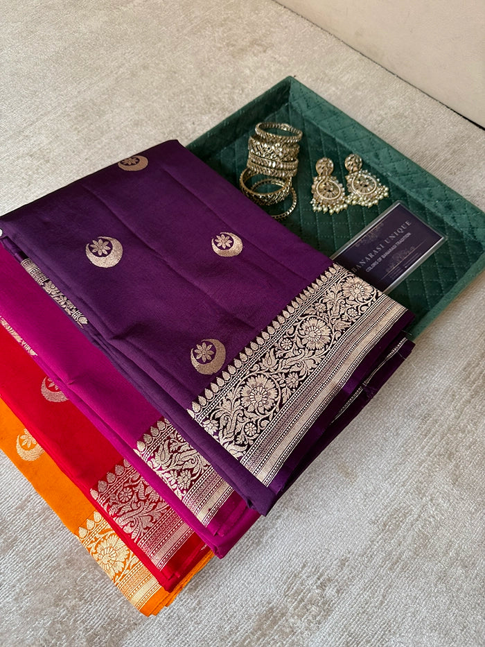 PURE KATAN SILK CHAND TARA SAREE - PURPLE