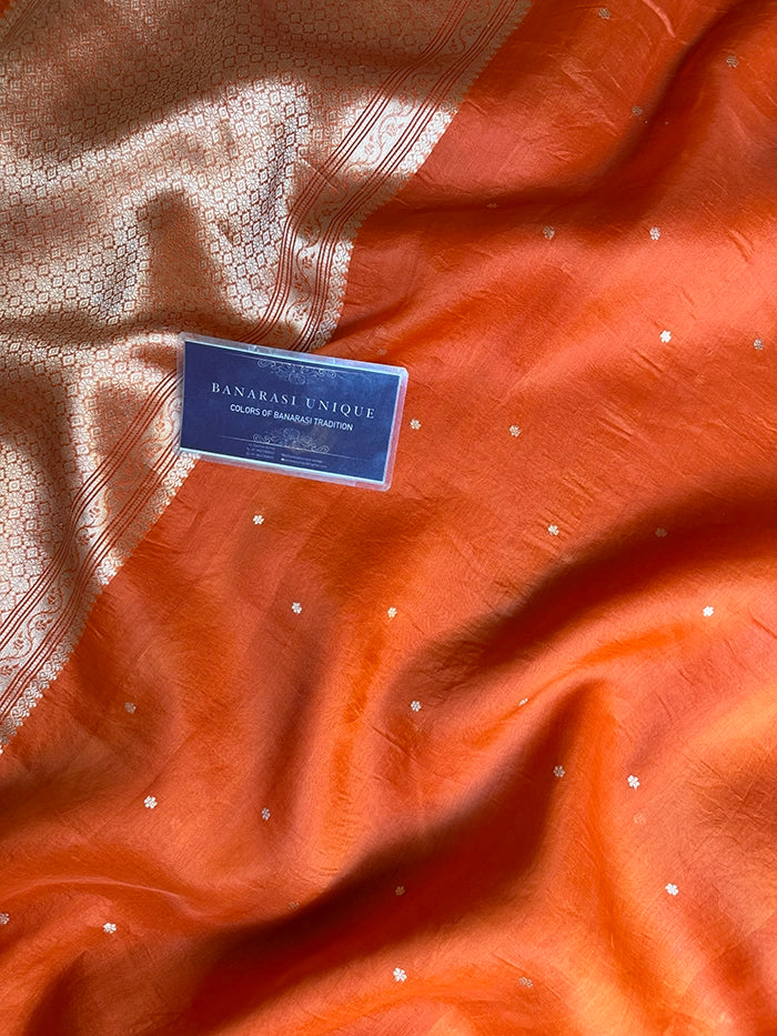 PURE KADHUA ORGANZA SITARA BUTI SAREE - RUST ORANGE
