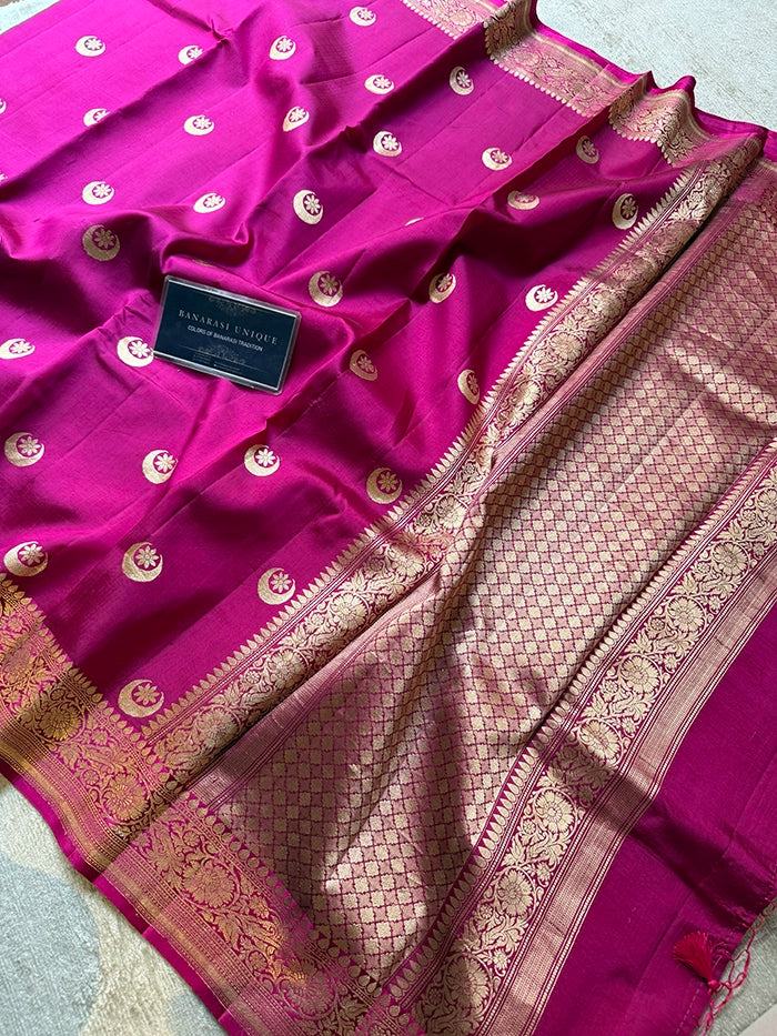PURE KATAN SILK CHAND TARA SAREE - FUCHSIA PINK