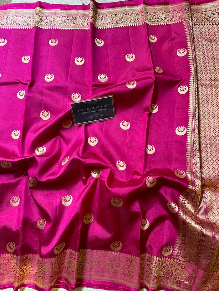PURE KATAN SILK CHAND TARA SAREE - FUCHSIA PINK