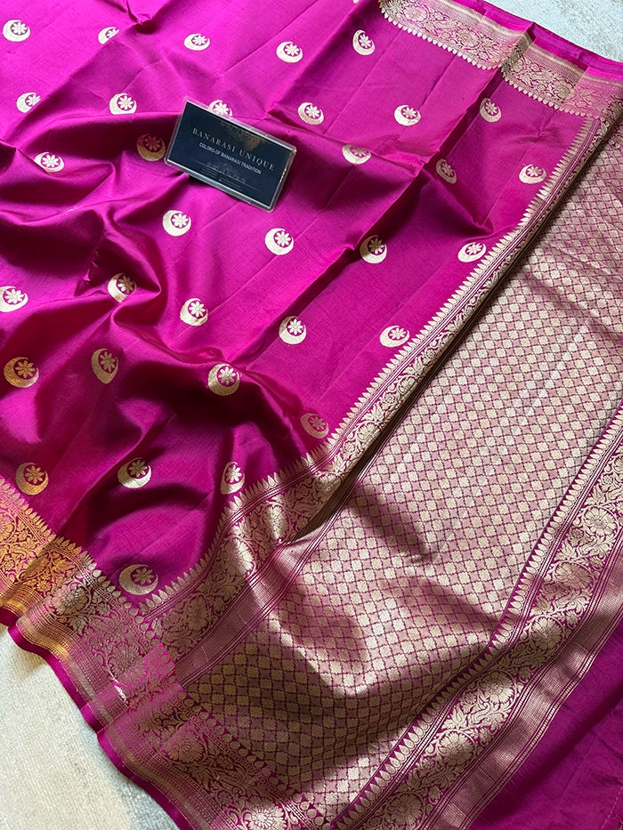 PURE KATAN SILK CHAND TARA SAREE - FUCHSIA PINK