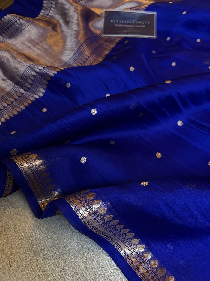 PURE KADHUA ORGANZA SITARA BUTI SAREE - ROYAL BLUE