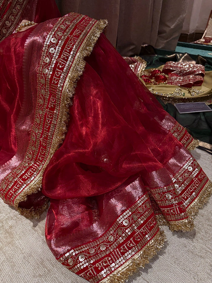 SAUBHAGYAWATI TISSUE SAREE - RED