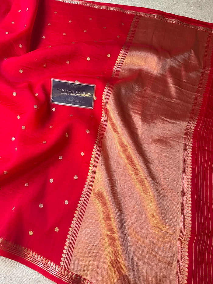 PURE KADHUA ORGANZA SITARA BUTI SAREE - RED