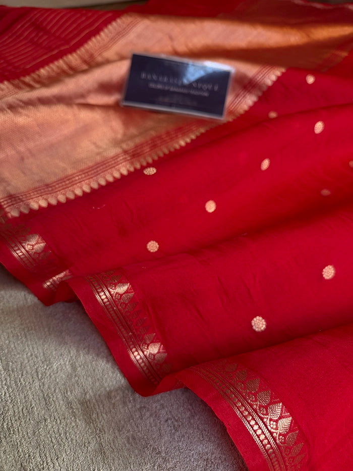 PURE KADHUA ORGANZA SITARA BUTI SAREE - RED