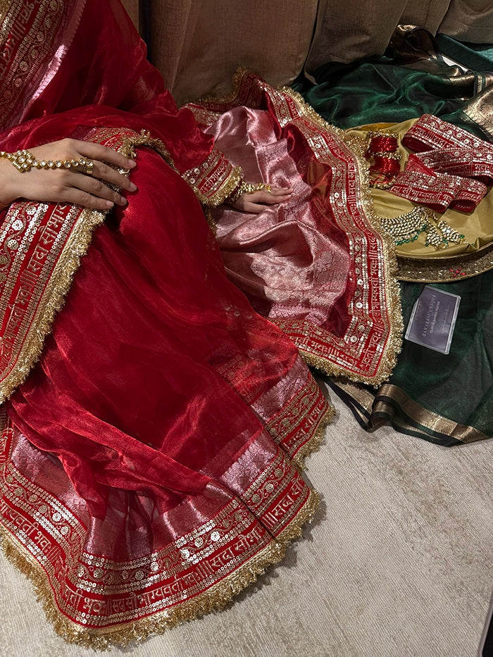 SAUBHAGYAWATI TISSUE SAREE - RED