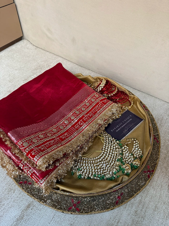 SAUBHAGYAWATI TISSUE SAREE - RED