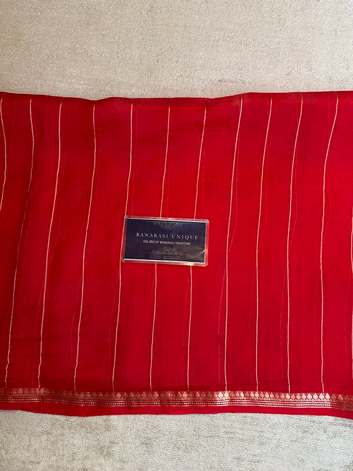 PURE KADHUA ORGANZA SITARA BUTI SAREE - RED