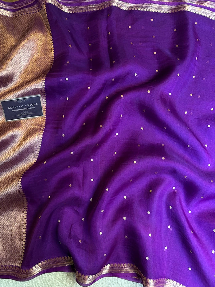PURE KADHUA ORGANZA SITARA BUTI SAREE - PURPLE