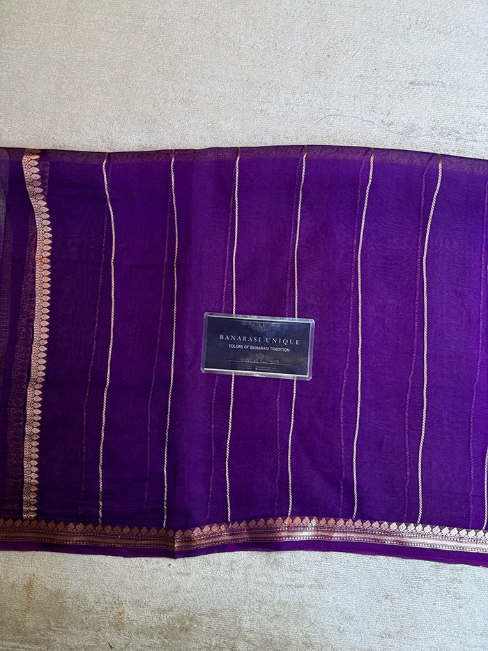 PURE KADHUA ORGANZA SITARA BUTI SAREE - PURPLE