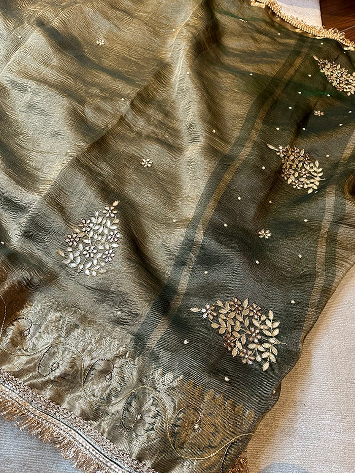 LEAF EFFECT PURE TISSUE - MEHENDI GREEN