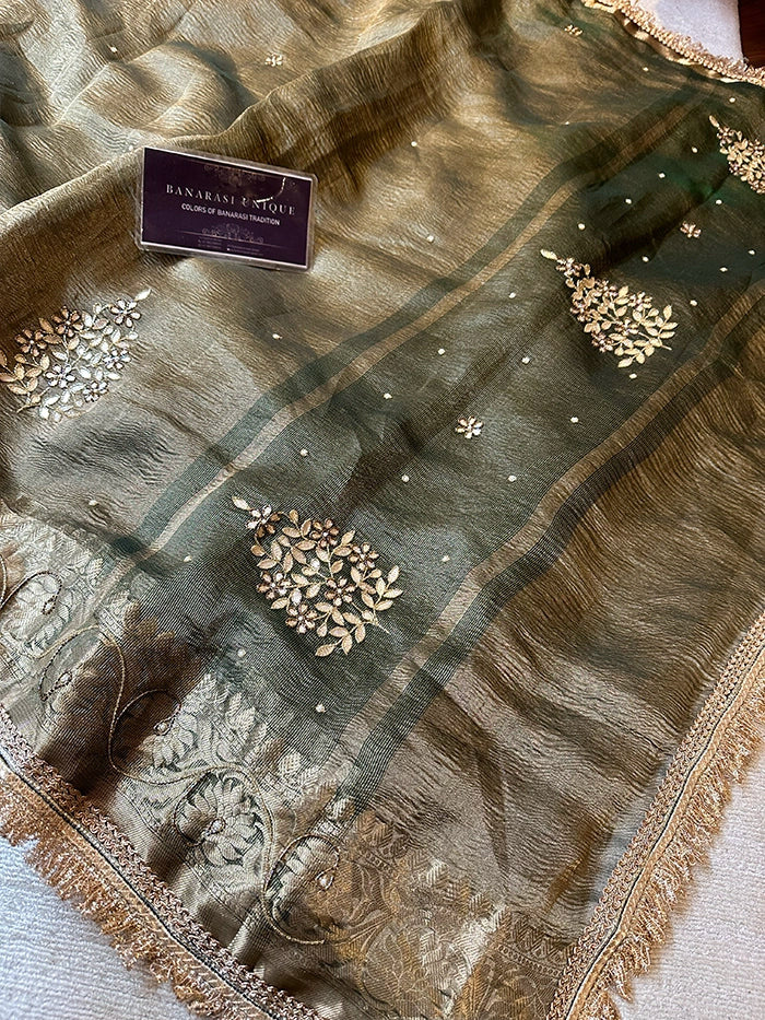 LEAF EFFECT PURE TISSUE - MEHENDI GREEN