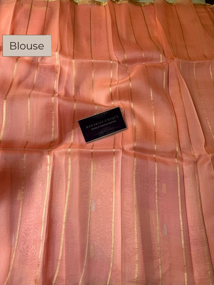 KORA ORGANZA RANGKAAT SAREE - PEACH AND PINK