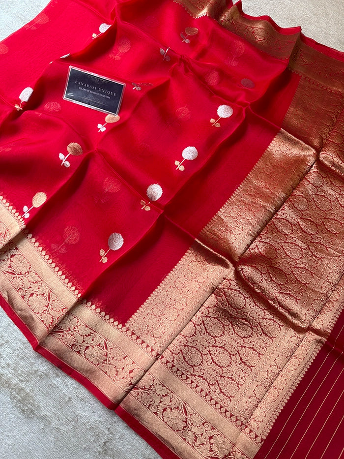 RED KADHUA KORA FLORAL MOTIF