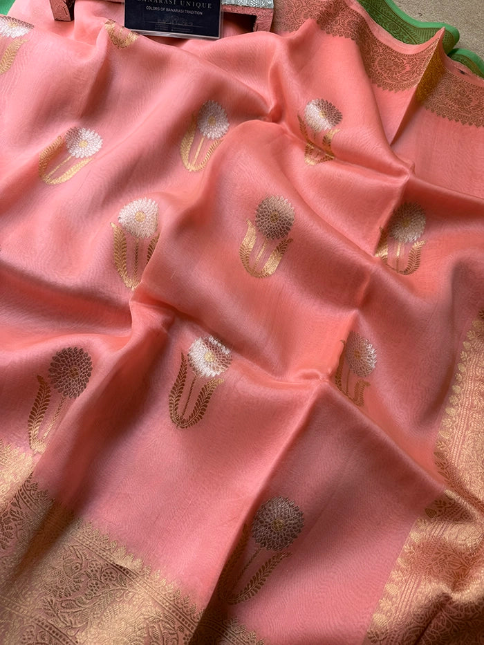 KORA ORGANZA KADHUA MOTIF SAREE - PEACH