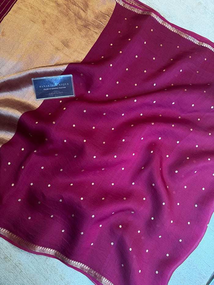 PURE KADHUA ORGANZA SITARA BUTI SAREE - MAGENTA